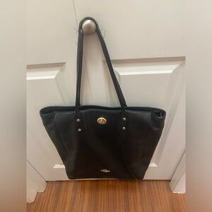 Coach Black Leather Tote with Gold Hardware